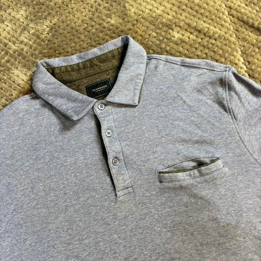 7Diamonds Mens XL Blue Heathered Short Sleeve Polo Shirt Chest Pocket XL